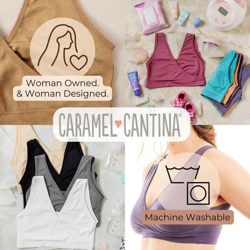 Caramel Cantina Nursing Bra Sleep Bralette Criss Cross Front Wide Straps Maternity