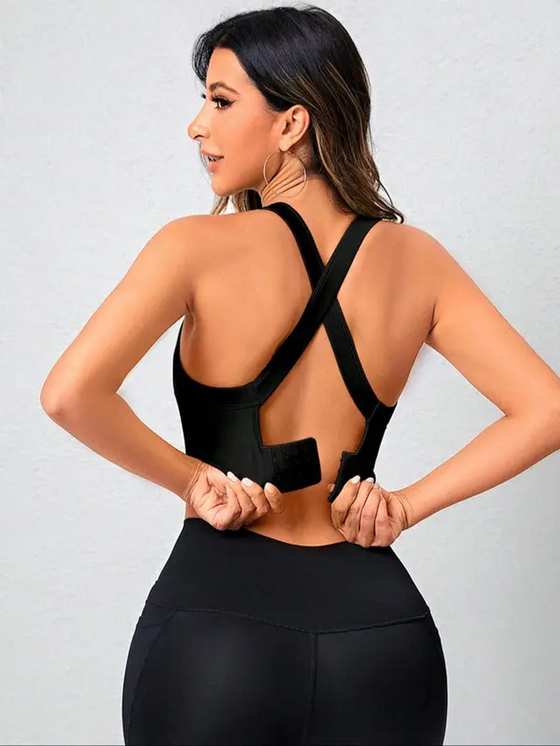 Women'S Criss Cross Cut Out Sports Vest, Running Vest, Solid Color Sleeveless Sports Top for Yoga Gym Workout, Sports Bra, Ladies Sportswear Clothing for Indoor Outdoor Wear, Running Vest, Comfort Womenswear, Clothes Women
