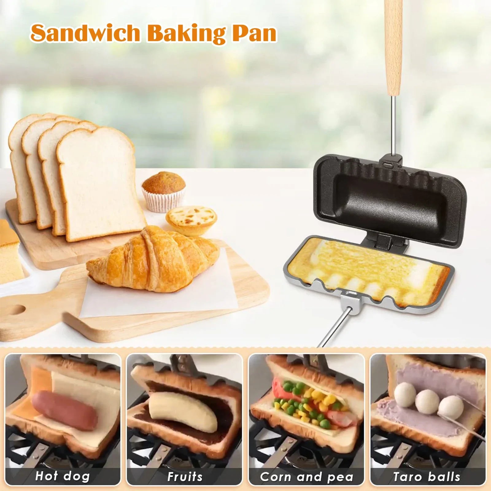 Double-Sided Sandwich Fry Pan Non-Stick Kitchen Toast Omelets Baking Tray High Temperature Resistant Applicable Gas Cooker