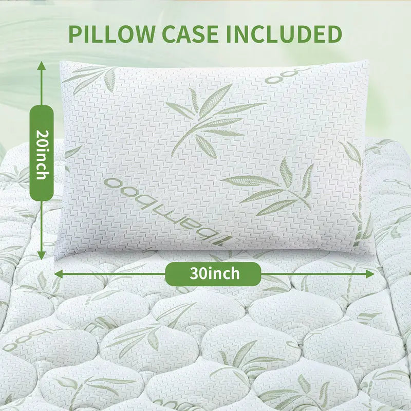 【Summer Sale】Oboey Bamboo Mattress Topper 1000GSM with 1 Pillow Protector&Eye Mask, Side Pocket, Waterproof Mattress Protector, Cooling Extra Thick Breathable Mattress Pad Cover,8-21” Deep Pocket