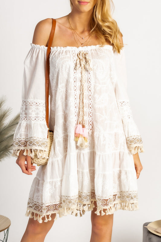 Elegant White Lace Trim Summer Dress "Francolina"