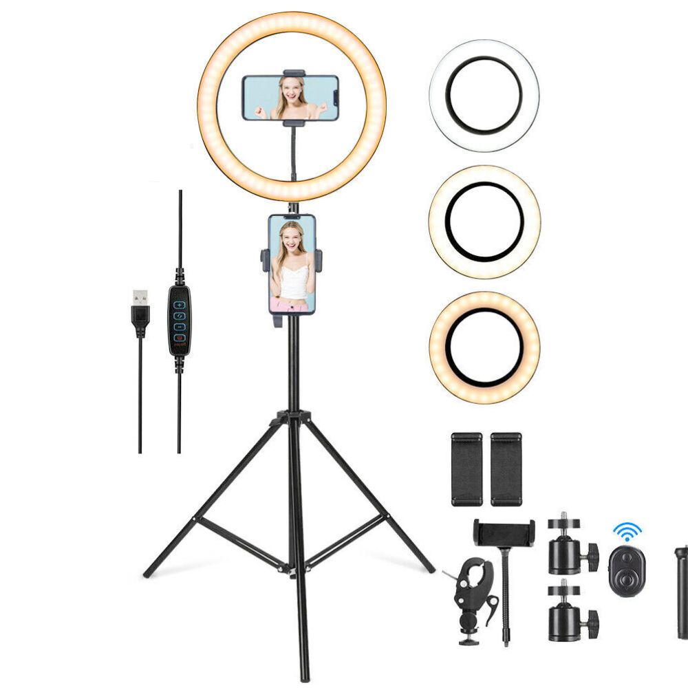 10" LED Ring Light with Adjustable Tripods and Bluetooth Remote - Complete Selfie and Video Kit