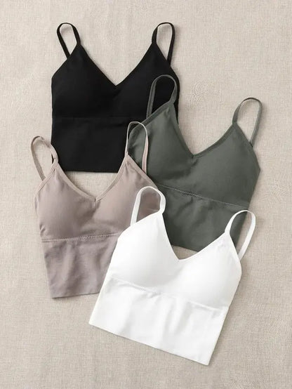 Women'S 4Pcs Plain Criss Cross Backless Sports Bra, Sporty Clothes Women, Casual Comfy Breathable Sports Top for Yoga Gym Workout, Sports Bra for Women, Women'S Sport & Outdoor Clothing for All Seasons