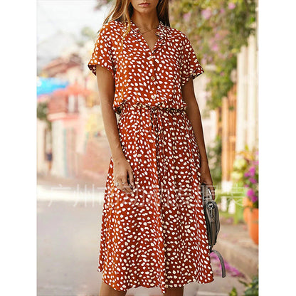 Bohemian Leopard Print Shirt Dress with Polka Dot Accents