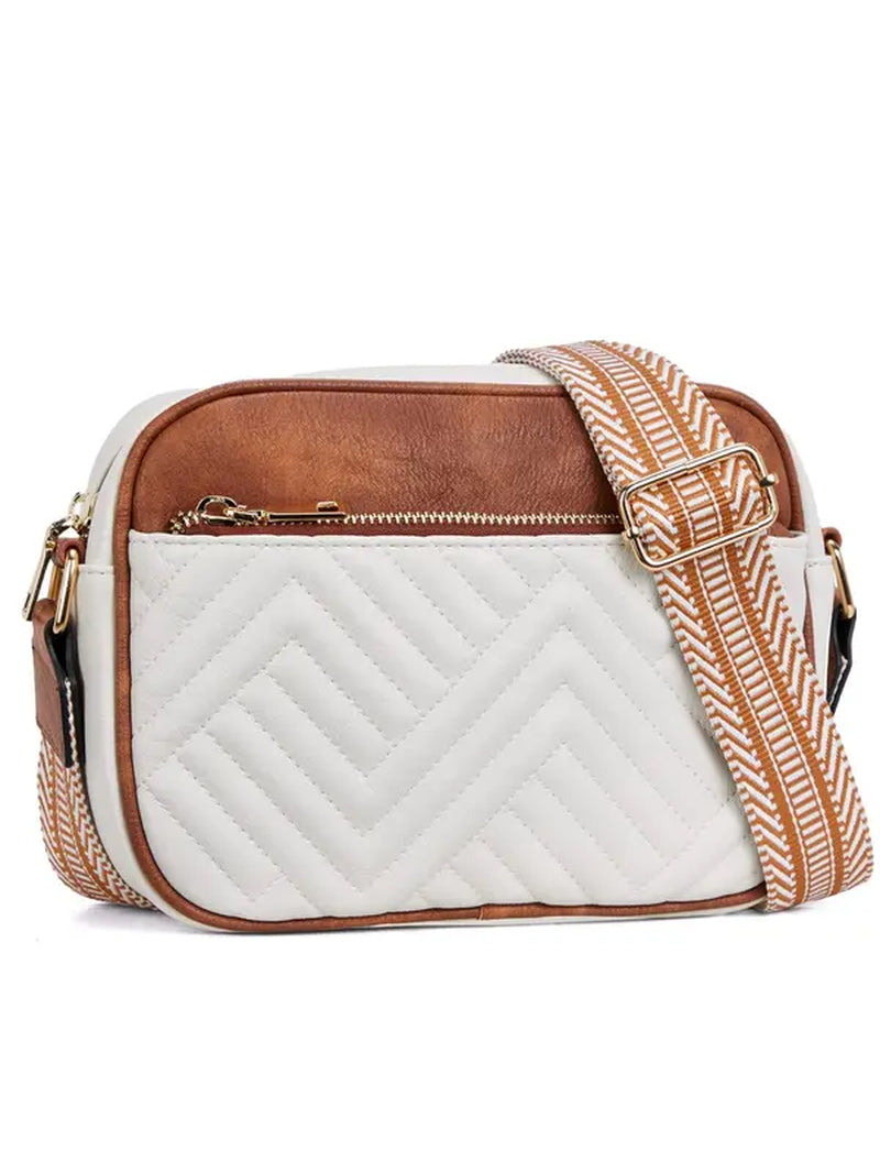 Women'S Spring Colorblock Quilted Crossbody Bag, Fashionable Pu Leather Zipper Shoulder Bag, Casual All-Match Commuter Bag for Work & Daily Use, Daily Clothing Decor