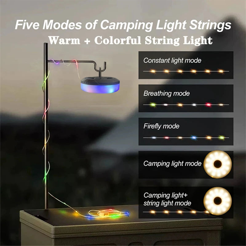 LED Camping Lamp Strip Atmosphere 10M Length Waterproof Recyclable Light Belt Outdoor Garden Decoration Lamp for Tent Room