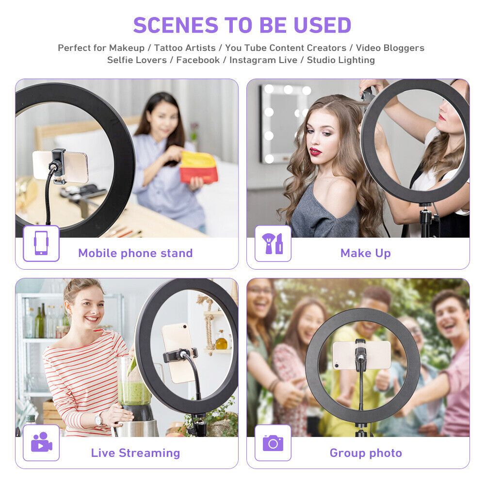 10" LED Ring Light with Adjustable Tripods and Bluetooth Remote - Complete Selfie and Video Kit