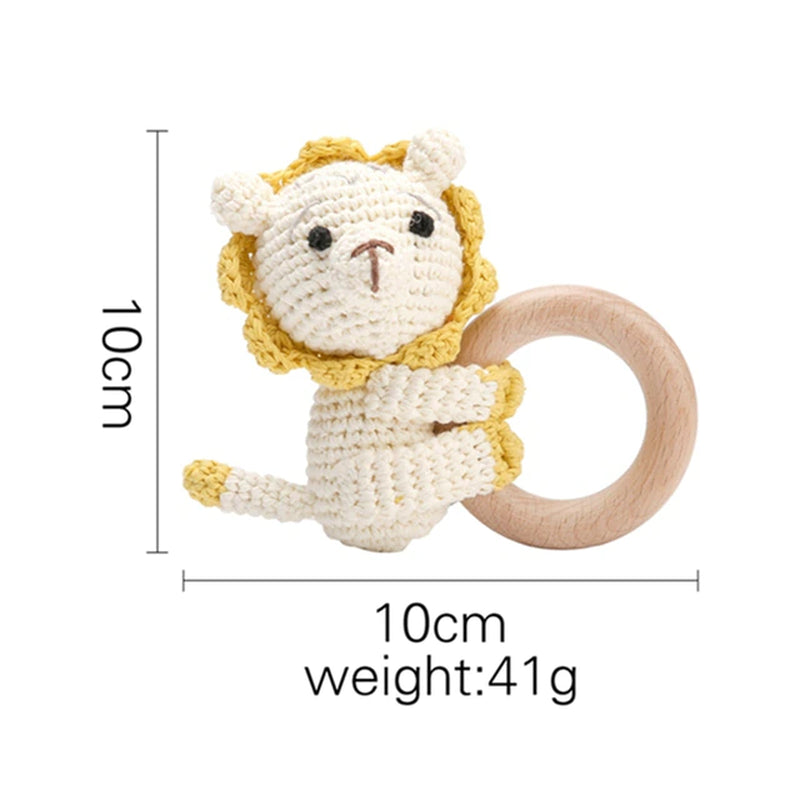 1Pc Baby Teether Music Rattles for Kids Animal Crochet Rattle Elephant Giraffe Ring Wooden Babies Gym Montessori Children'S Toys