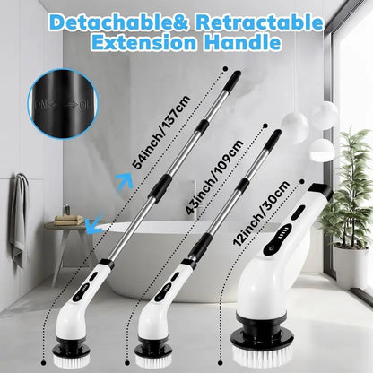Electric Spin Scrubber, 1 Piece/2Pcs Rechargeable Electric Cleaning Brush with 6/12 Replaceable Brush Heads, Electric Rotary Scrubber Brushes with Adjustable Extension Handle, Cordless Shower Scrubber for Spring Cleaning, Tub, Toilet, Cleaning Supplies