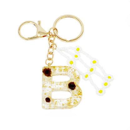 Daisy Blossom Initial Keychain with Real Flower Accents