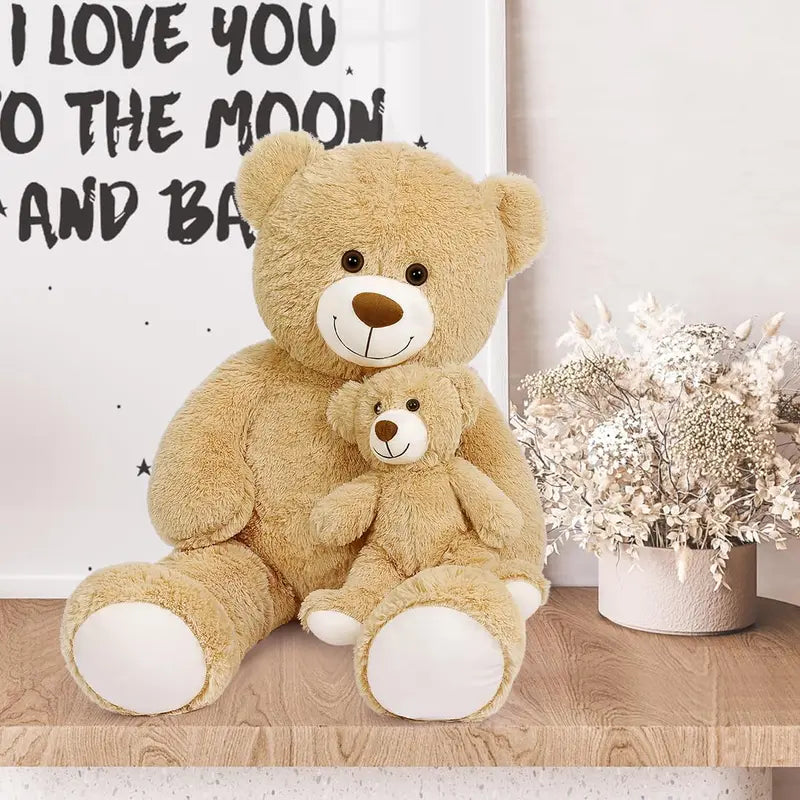 SNOWOLF 39”Giant Teddy Bear Mommy with Baby, Big Teddy Bear Stuffed Animal Plush Toy for Kids Girlfriend Gift for Party Baby Shower Valentine Christmas Brown