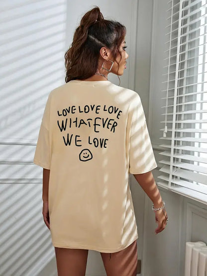 Women'S Cartoon Expression & Letter Print round Neck Graphic Tee, Summer Clothes Women, Vintage Trendy Casual Drop Shoulder Short Sleeve T-Shirt for Daily Wear, Ladies Summer Outfit