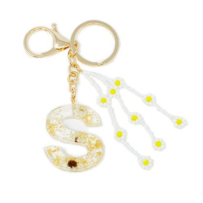 Daisy Blossom Initial Keychain with Real Flower Accents