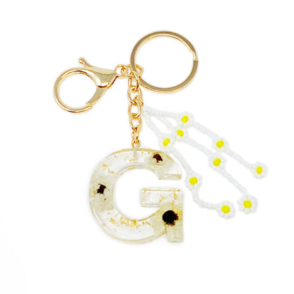 Daisy Blossom Initial Keychain with Real Flower Accents