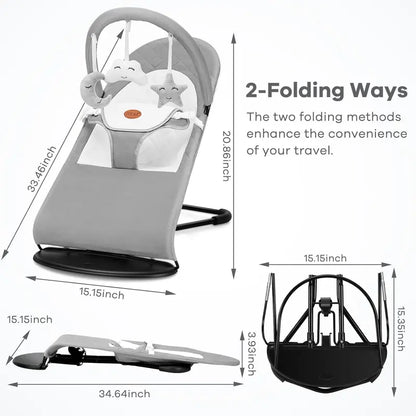 HKAI Baby Bouncer, Mother'S Day Special Deal, Portable Baby Bouncer Seat for Babies 0-18 Months, 100% Cotton Fabrics, 3 Modes of Use with Rocker and Stationary Options, Infant Rocker Chair with Hanging Toys