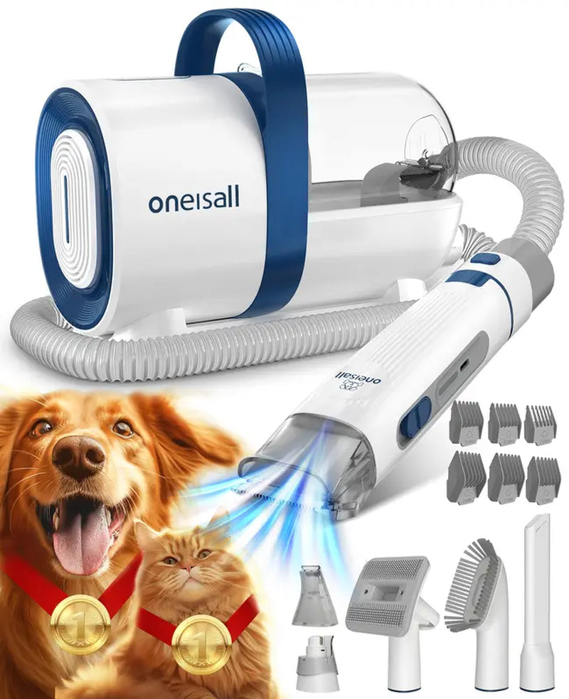 Oneisall Dog Hair Vacuum & Dog Grooming Kit, Pet Grooming Vacuum with Pet Clipper Nail Grinder, 1.5L Dust Cup Dog Brush Vacuum with 7 Pet Grooming Tools for Shedding Pet Hair, Home Cleaning