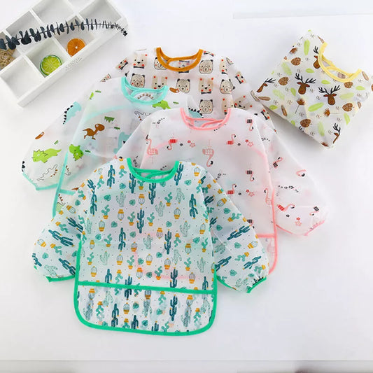 Cute Waterproof Long Sleeve Baby Bib Apron for Stylish Toddlers - Art Smock Feeding Bib for Kids 1-4 Years
