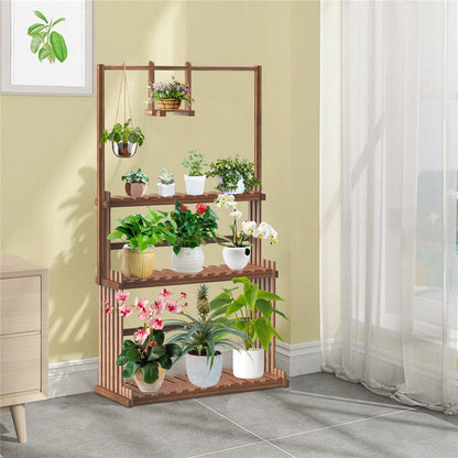 Wooden Plant Stand with 3 Tiers and Hanging Rods