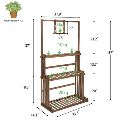 Wooden Plant Stand with 3 Tiers and Hanging Rods