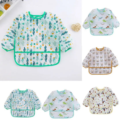 Cute Waterproof Long Sleeve Baby Bib Apron for Stylish Toddlers - Art Smock Feeding Bib for Kids 1-4 Years