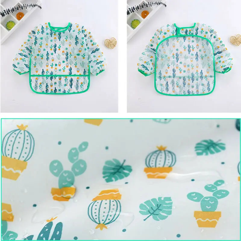 Toddler Waterproof Art Smock & Feeding Bib Set for Kids - Stylish Long Sleeve Design