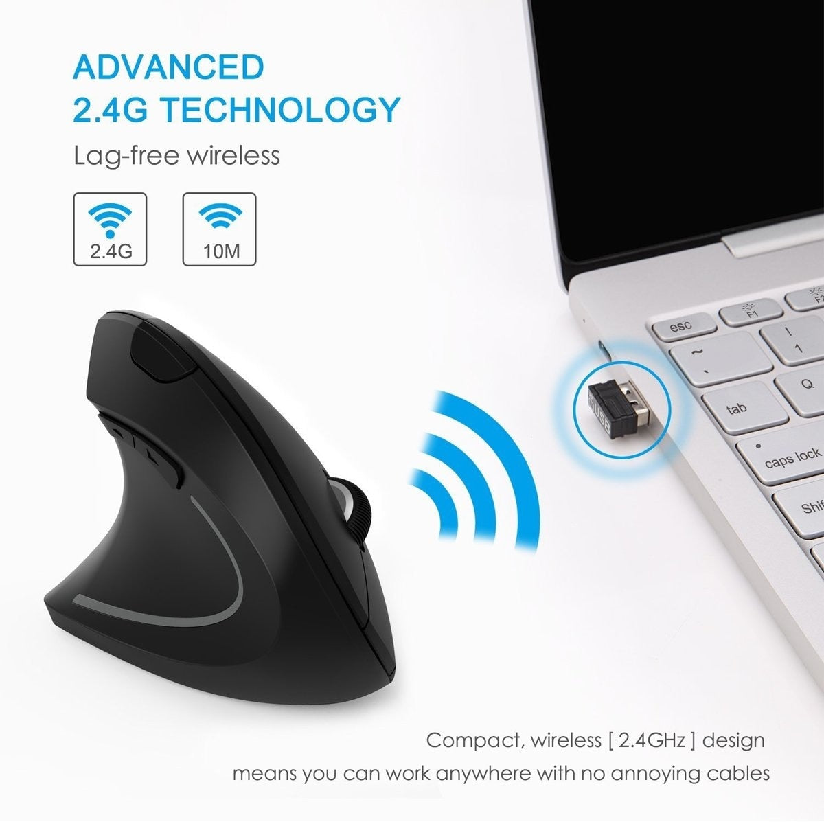 Ergonomic Vertical Wireless Mouse with 2.4G Connectivity