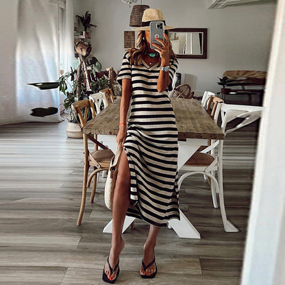 Summer Striped Short Sleeve Dress