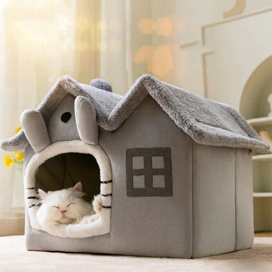 Plush Pet House with Adjustable Roof - Cozy Retreat for Your Furry Friend