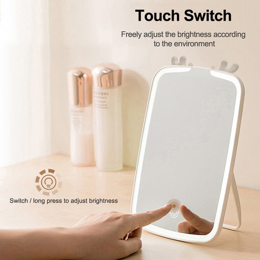 Beauty Glow LED Touch Screen Makeup Mirror with USB Charging - Portable Vanity Mirror with Adjustable Brightness