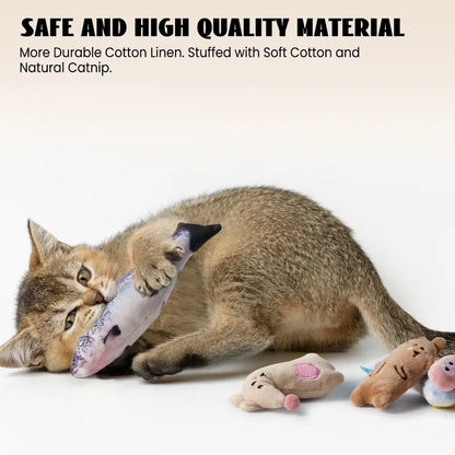 Nocciola 12-In-1 Catnip Playset: Natural Catnip Balls, Simulation Salmon, Plush Pillow, Silvervine Chew Stick & More - Ultimate Fun & Interactive Toy Collection for Cats, Mother'S Day Gift