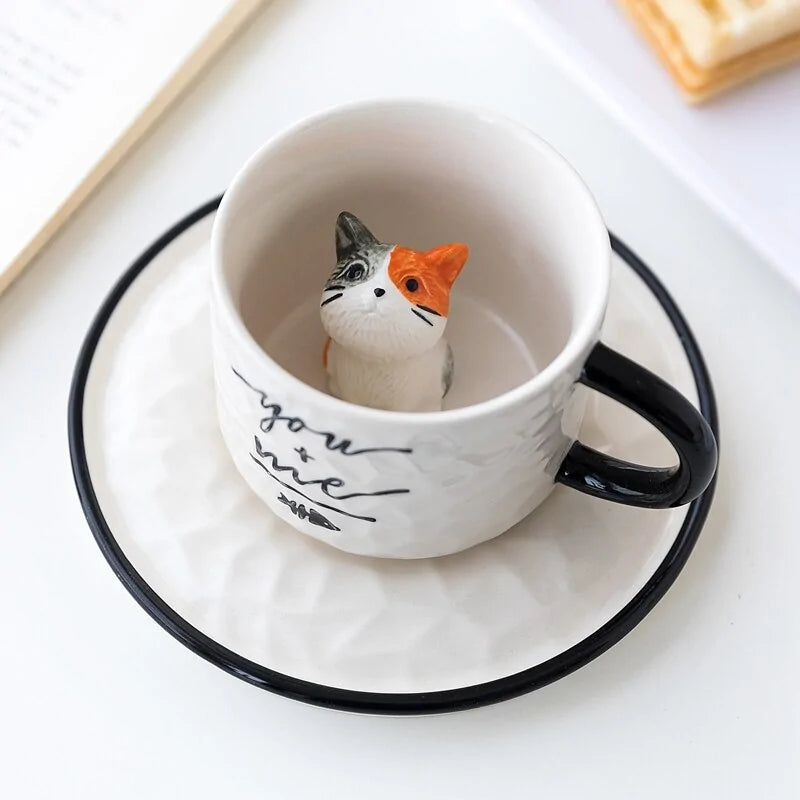 Charming Kitty Embossed Ceramic Cup
