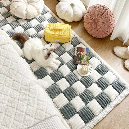 Plaid Pattern Pet Mat, Non-Slip Dog Bed Mat, Soft & Comfortable Pet Sofa Mat, Pet Supplies for Indoor Use