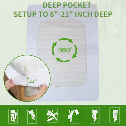 【Summer Sale】Oboey Bamboo Mattress Topper 1000GSM with 1 Pillow Protector&Eye Mask, Side Pocket, Waterproof Mattress Protector, Cooling Extra Thick Breathable Mattress Pad Cover,8-21” Deep Pocket