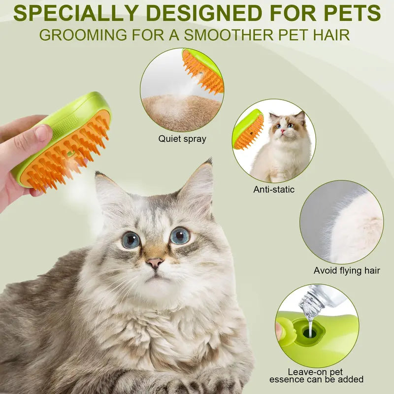 Spring 3 in 1 Pet Steam Brush, 1 Piece Pet Hair Removal Brush, Pet Grooming Brush for Dog & Cat, Cat Hair Brush for Removing Tangles and Loose Hair, Pet Supplies
