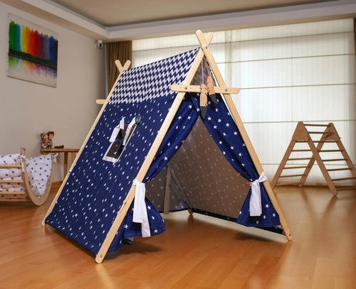 Blue Starry Adventure Play Tent with Glow-in-the-Dark Mat