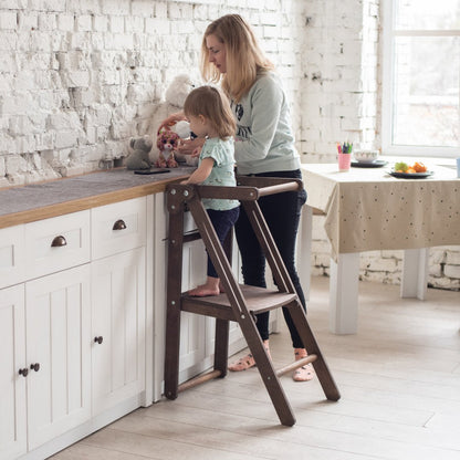 Growing Together: Montessori Wooden Kitchen Helper - Chocolate Brown