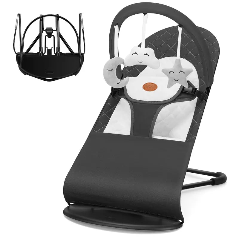 HKAI Baby Bouncer, Mother'S Day Special Deal, Portable Baby Bouncer Seat for Babies 0-18 Months, 100% Cotton Fabrics, 3 Modes of Use with Rocker and Stationary Options, Infant Rocker Chair with Hanging Toys