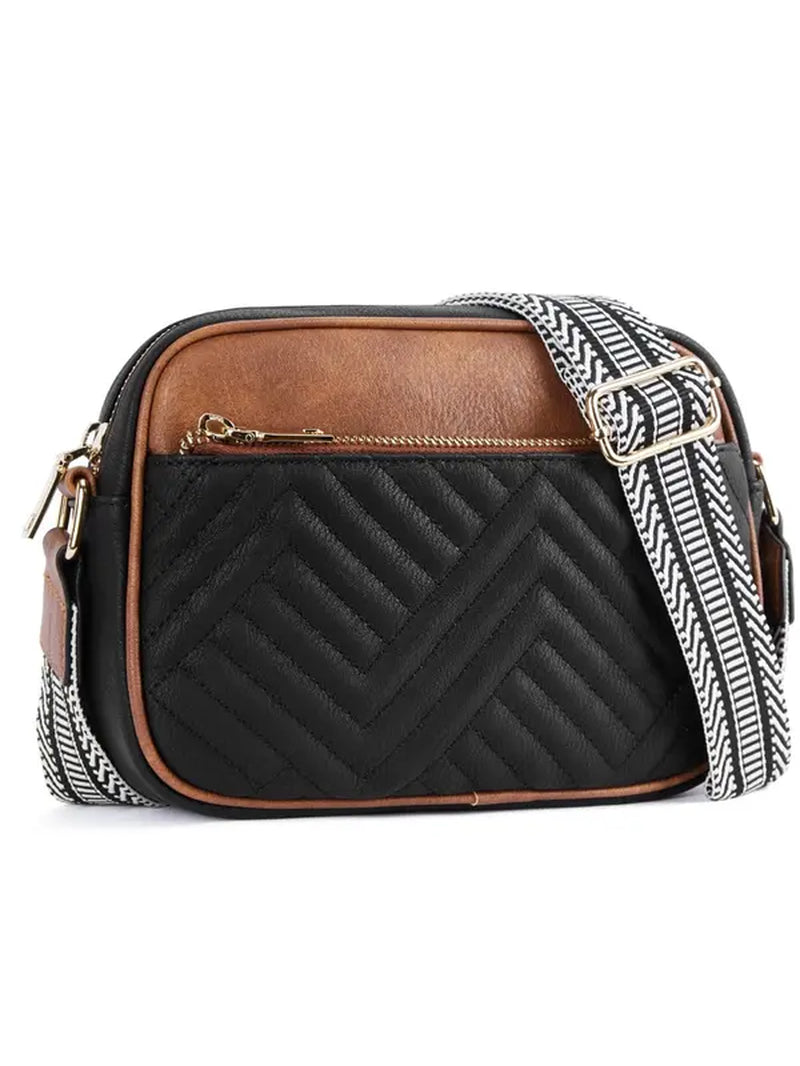 Women'S Spring Colorblock Quilted Crossbody Bag, Fashionable Pu Leather Zipper Shoulder Bag, Casual All-Match Commuter Bag for Work & Daily Use, Daily Clothing Decor