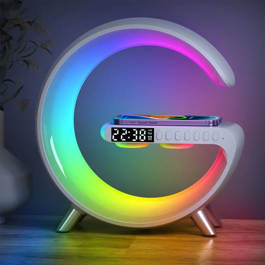 Wireless Charging Alarm Clock with Colorful Light Effects & Bluetooth Speaker