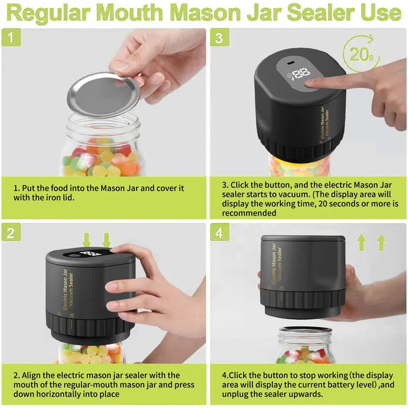 Mason Jar Electric Vacuum Sealer, Electric Vacuum Sealing Machine with 10 Lids & Cable & Tool, Spring Kitchen Gadget, Automatic Sealing Machine Kit for Covered Food Storage & Fermentation, Mother'S Day Gift