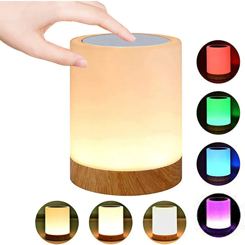 Night Light Touch Sensor Lamp Bedside Table Lamp for Kids Bedroom Rechargeable Dimmable Warm White Light RGB Color Changing