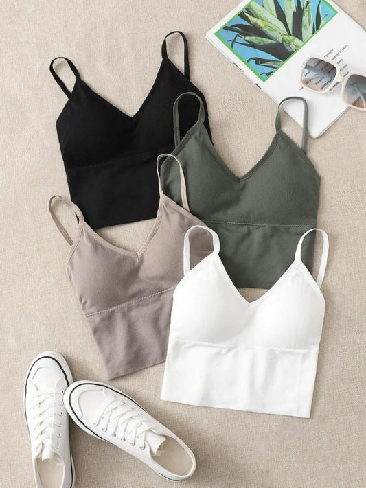 Women'S 4Pcs Plain Criss Cross Backless Sports Bra, Sporty Clothes Women, Casual Comfy Breathable Sports Top for Yoga Gym Workout, Sports Bra for Women, Women'S Sport & Outdoor Clothing for All Seasons