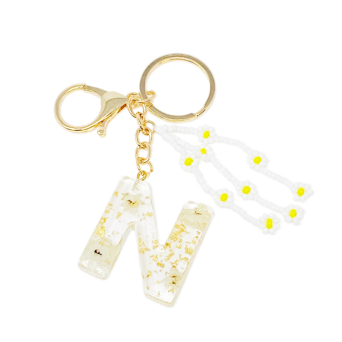 Daisy Blossom Initial Keychain with Real Flower Accents