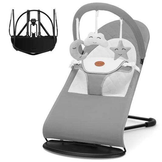 HKAI Baby Bouncer, Mother'S Day Special Deal, Portable Baby Bouncer Seat for Babies 0-18 Months, 100% Cotton Fabrics, 3 Modes of Use with Rocker and Stationary Options, Infant Rocker Chair with Hanging Toys
