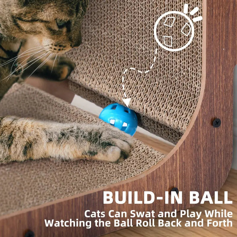 [Follower Exclusive]Cat Scratcher with Cat Toys Ball Track, Build-In Ball, L-Shaped