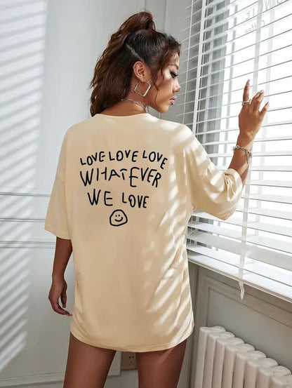 Women'S Cartoon Expression & Letter Print round Neck Graphic Tee, Summer Clothes Women, Vintage Trendy Casual Drop Shoulder Short Sleeve T-Shirt for Daily Wear, Ladies Summer Outfit