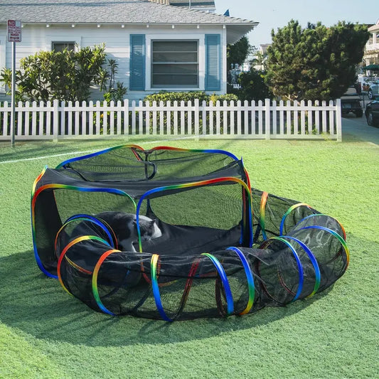 Outdoor Rainbow Cat Enclosures Playground,Outside House for Indoor Cats Include Portable Cat Tent, Circle Playpen Tunnel, for Kitty and Small Animals,Within Storage Bag