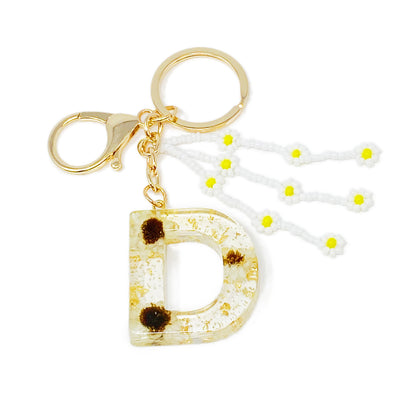 Daisy Blossom Initial Keychain with Real Flower Accents