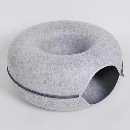 Cat Tunnel Bed for Indoor Cats, Large Cat Cave Bed, Scratch Resistant & Washable Cat Donut Bed, Cat Home, 20 Inch Light Grey, Easy to Assemble, Cats Love It