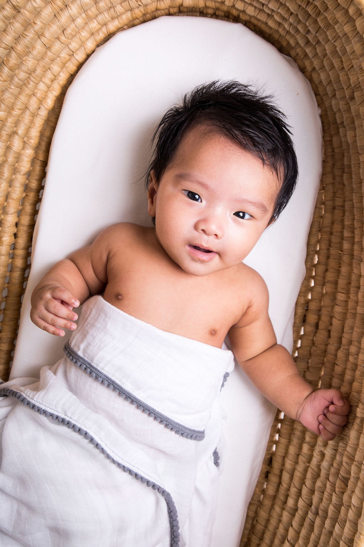 Newborn Luxe Bamboo Essentials Trio - Hooded Towel, Swaddle + Rattle